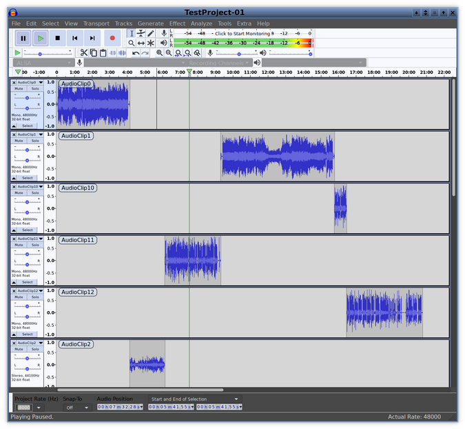 Audio clips in Audacity Audio clips in Audacity
